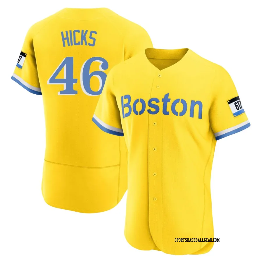 Jordan Hicks Men's Boston Red Sox Gold/Light Authentic Blue 2021 City Connect Jersey