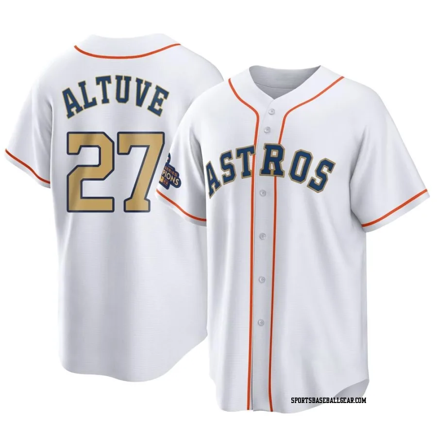 Jose Altuve Men's Houston Astros Gold Replica White 2023 Collection Jersey