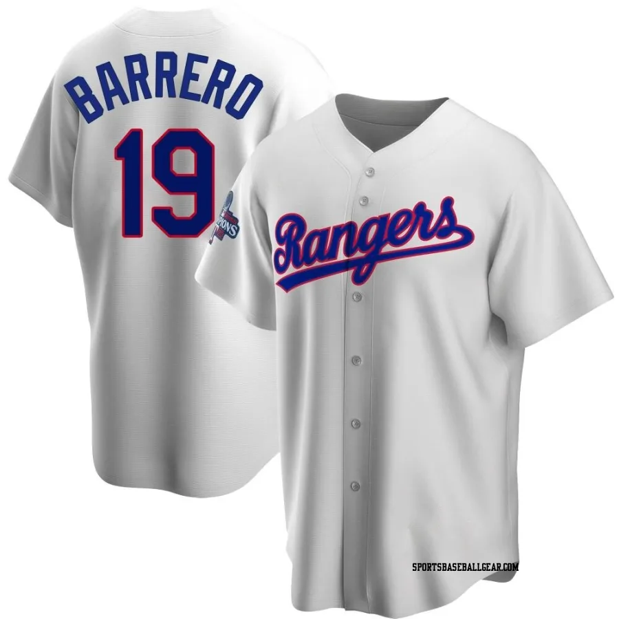 Jose Barrero Men's Texas Rangers White Replica Home Cooperstown Collection 2023 World Series Champions Jersey