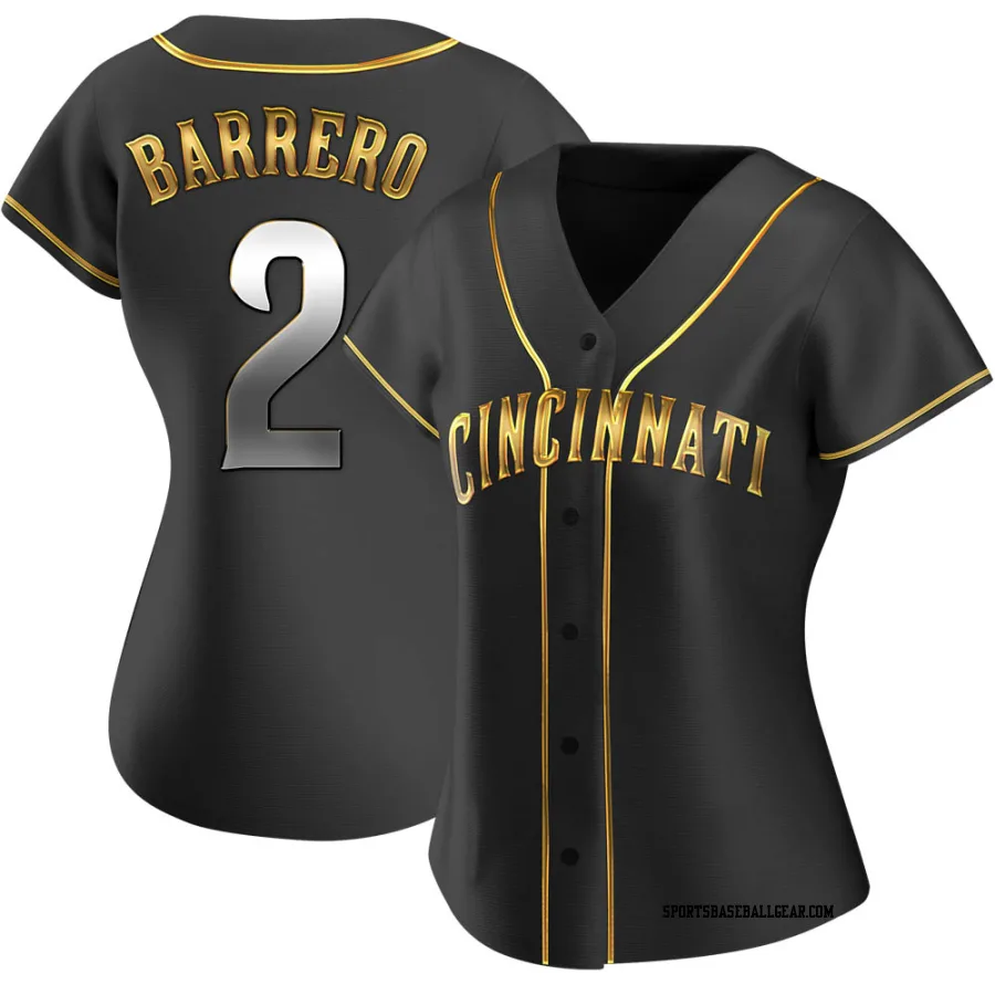 Jose Barrero Women's Cincinnati Reds Black Golden Replica Alternate Jersey