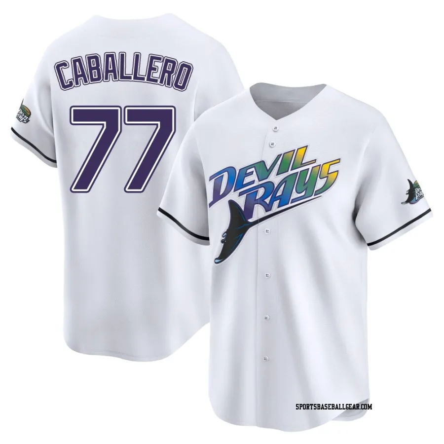 Jose Caballero Men's Tampa Bay Rays White Limited Throwback Cooperstown Jersey