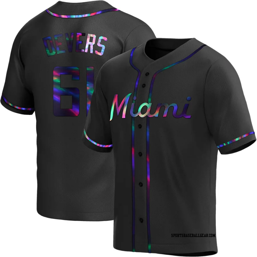 Jose Devers Youth Miami Marlins Black Holographic Replica Alternate Jersey