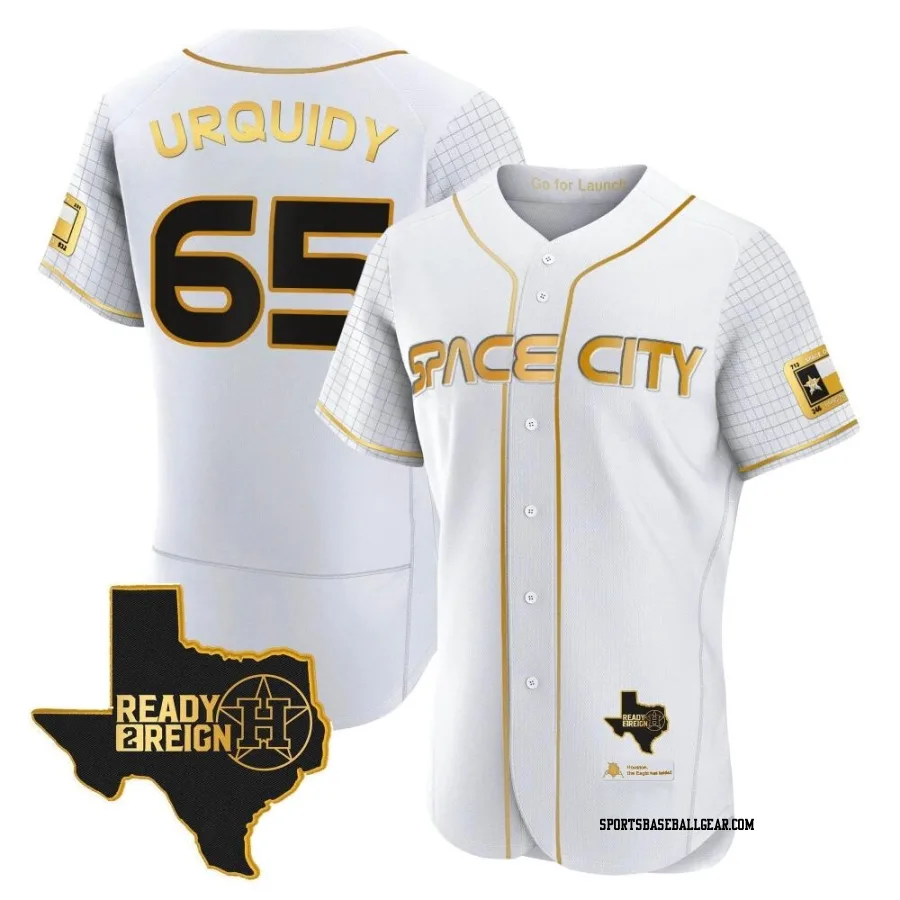 Jose Urquidy Men's Houston Astros White/Gold Authentic 2023 Space City Ready 2 Reign Flex Base Jersey