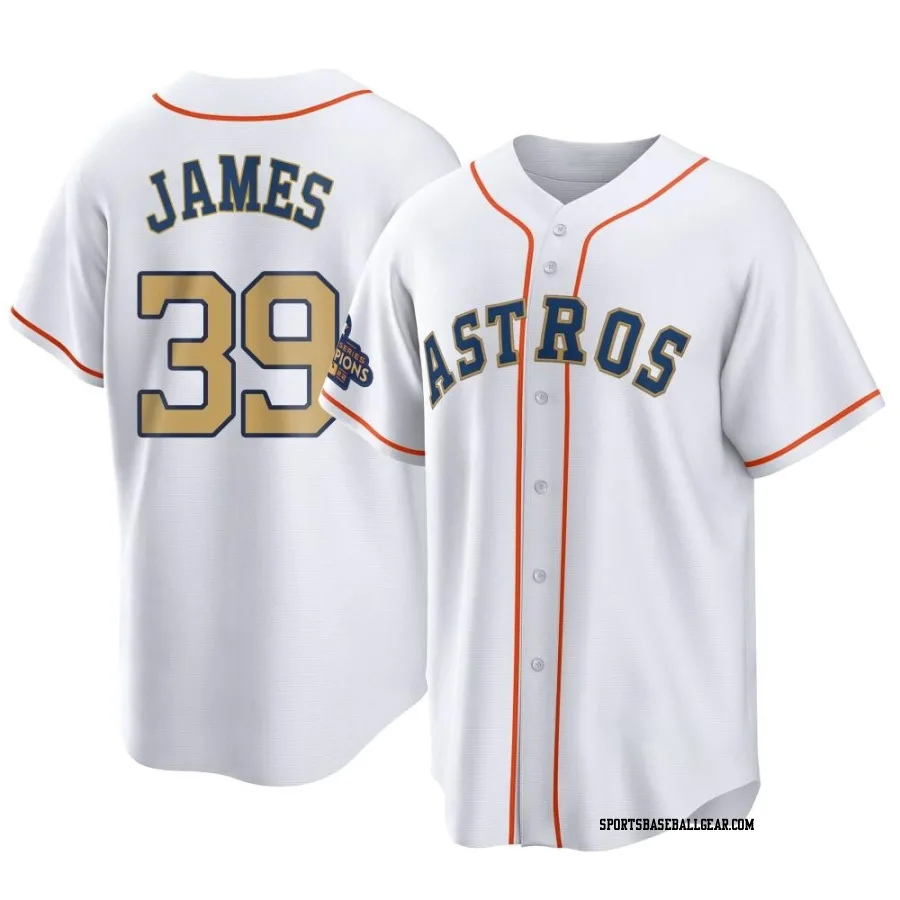 Josh James Men's Houston Astros Gold Replica White 2023 Collection Jersey
