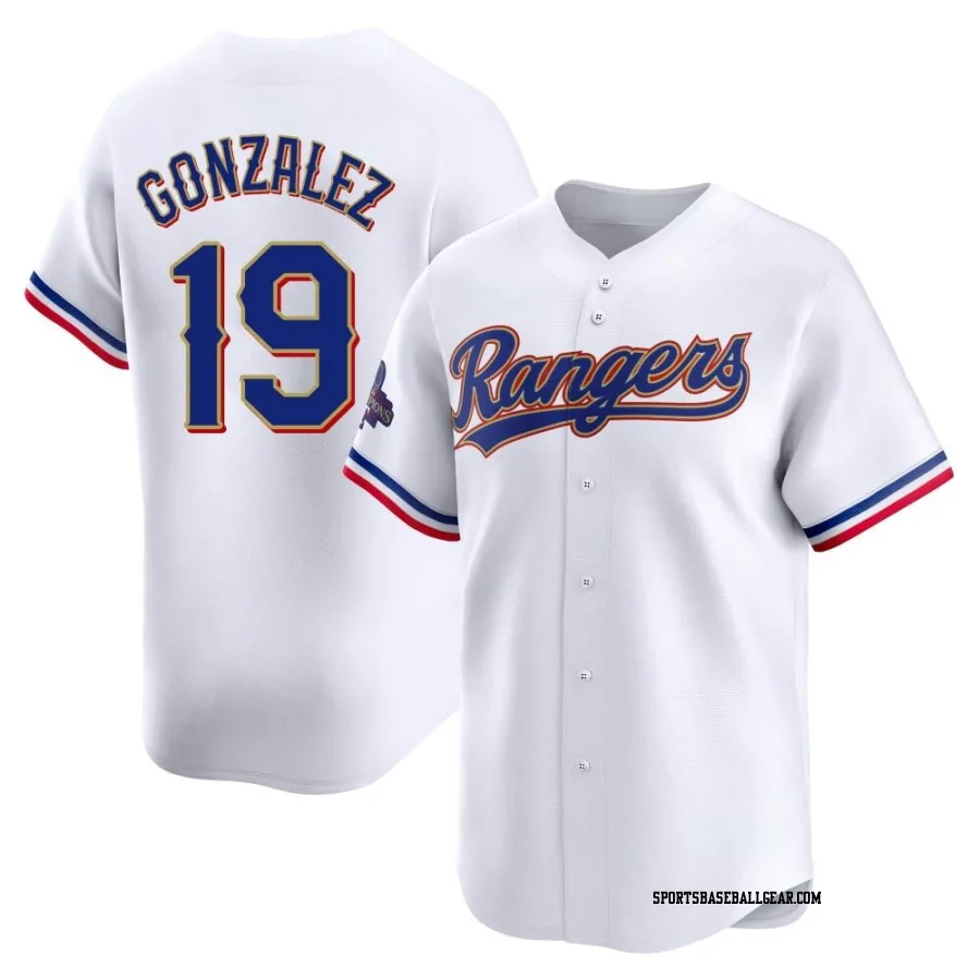 Juan Gonzalez Men's Texas Rangers Gold Limited White 2024 Collection Jersey