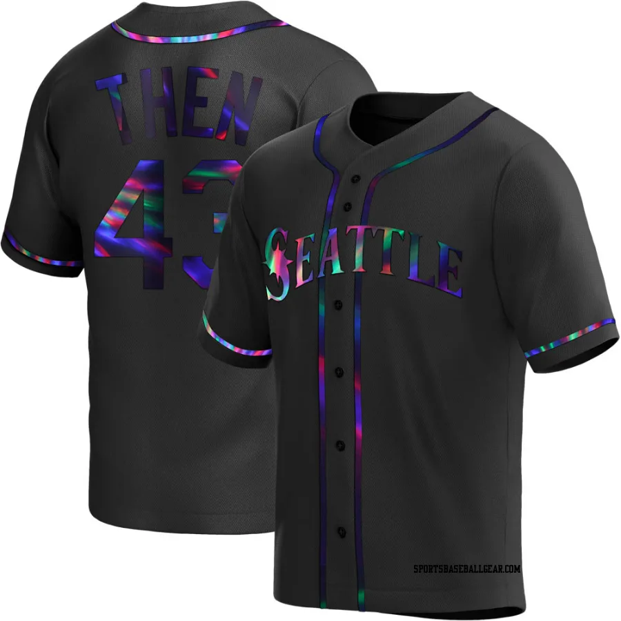 Juan Then Men's Seattle Mariners Black Holographic Replica Alternate Jersey