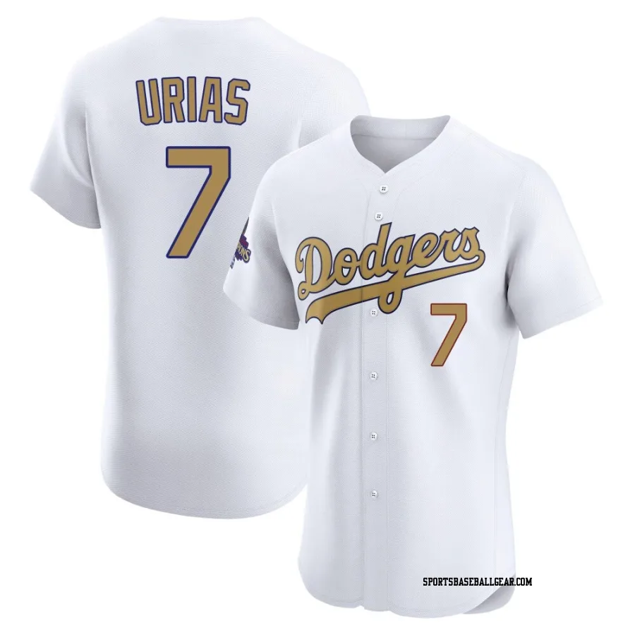 Julio Urias Men's Los Angeles Dodgers Gold Elite White 2025 Collection Jersey
