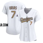 Julio Urias Women's Los Angeles Dodgers Gold Limited White 2025 Collection Jersey