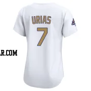 Julio Urias Women's Los Angeles Dodgers Gold Limited White 2025 Collection Jersey
