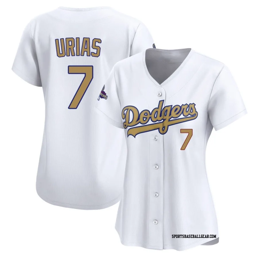 Julio Urias Women's Los Angeles Dodgers Gold Limited White 2025 Collection Jersey