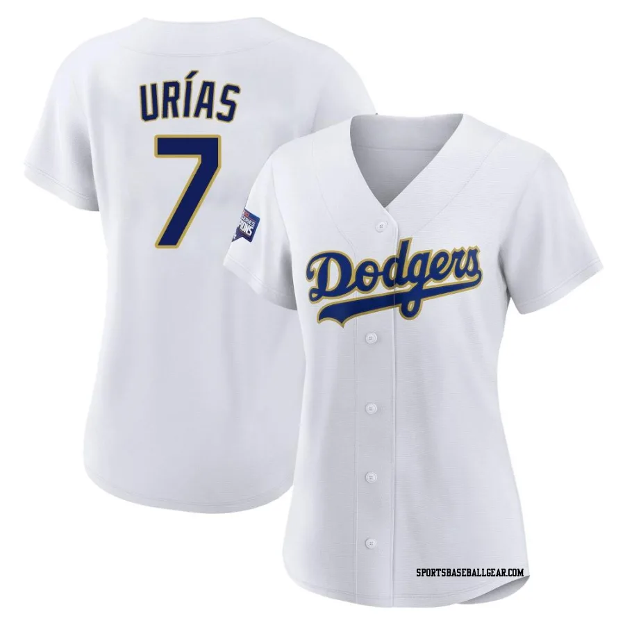 Julio Urias Women's Los Angeles Dodgers White/Gold Replica 2021 Gold Program Player Jersey