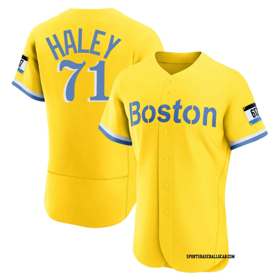 Justin Haley Men's Boston Red Sox Gold/Light Authentic Blue 2021 City Connect Jersey