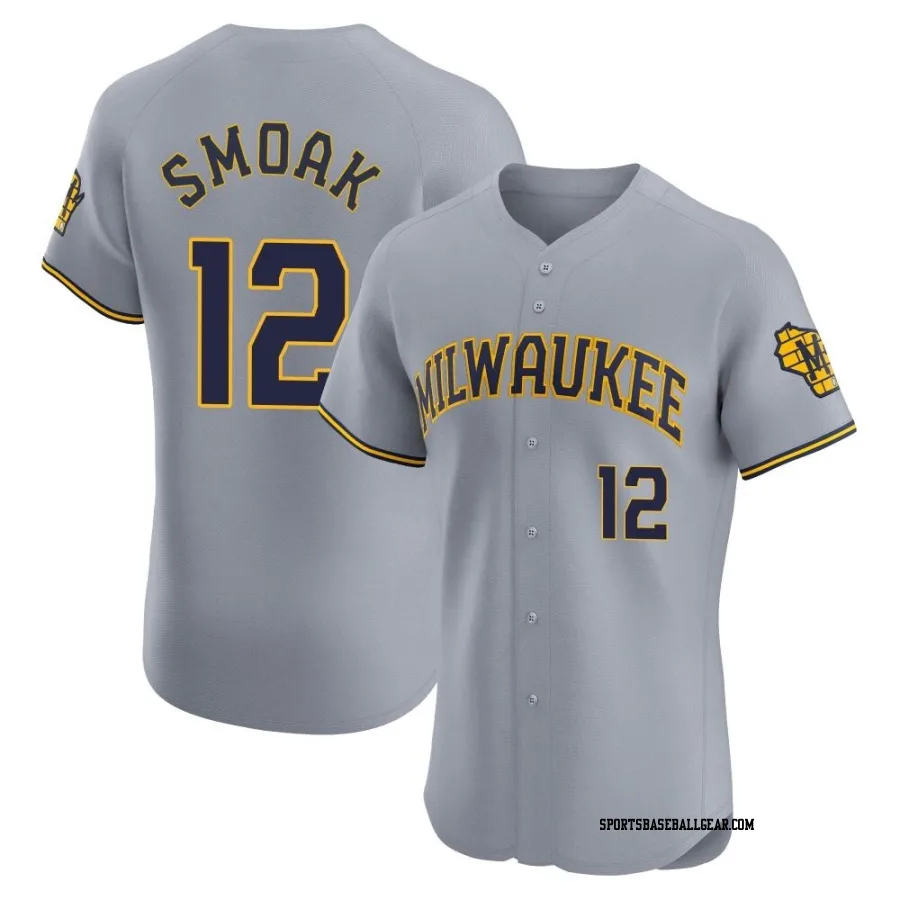 Justin Smoak Men's Milwaukee Brewers Gray Elite Road Jersey