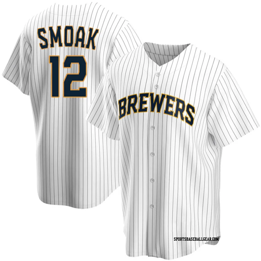 Justin Smoak Men's Milwaukee Brewers White Replica Home Jersey
