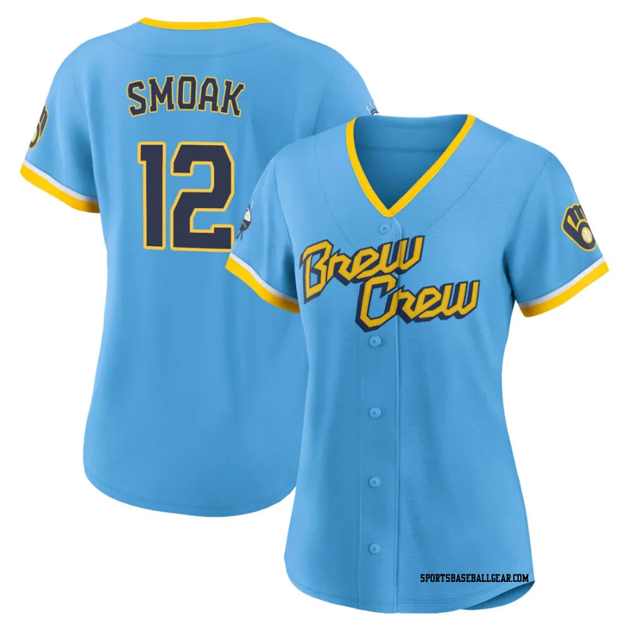 Justin Smoak Women's Milwaukee Brewers Blue Replica Powder 2022 City Connect Jersey