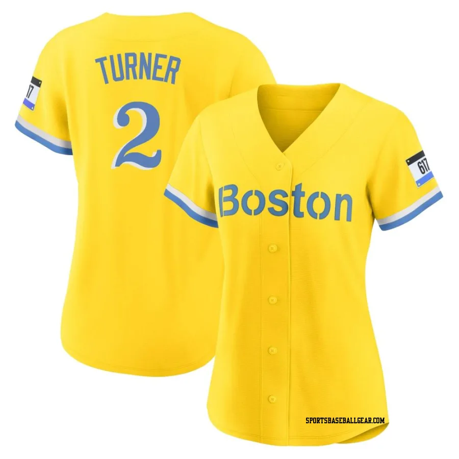 Justin Turner Women's Boston Red Sox Gold/Light Replica Blue 2021 City Connect Player Jersey
