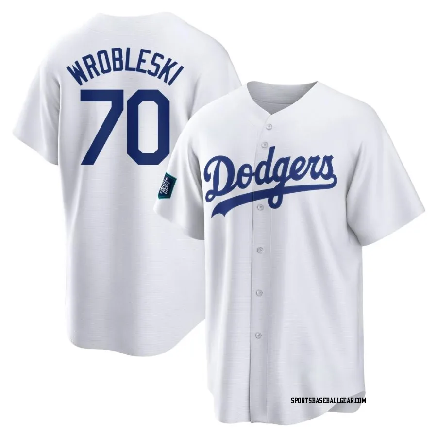 Justin Wrobleski Men's Los Angeles Dodgers White Replica 2024 World Tour Seoul Series Home Jersey