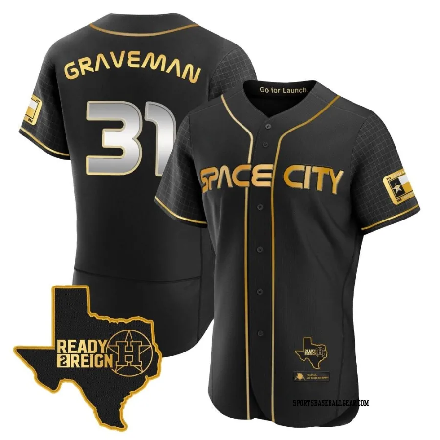 Kendall Graveman Men's Houston Astros Black/Gold Authentic 2023 Space City Ready 2 Reign Flex Base Jersey