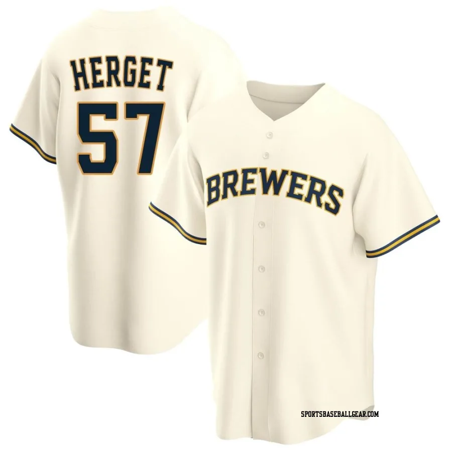 Kevin Herget Men's Milwaukee Brewers Cream Replica Home Jersey