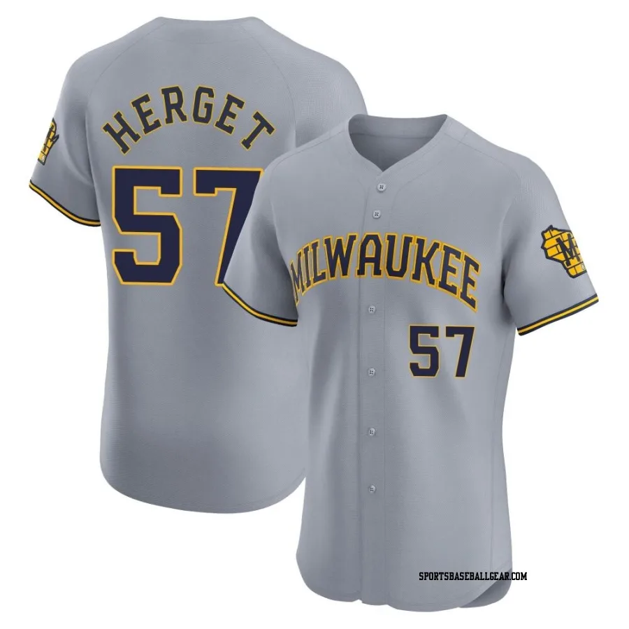 Kevin Herget Men's Milwaukee Brewers Gray Elite Road Jersey