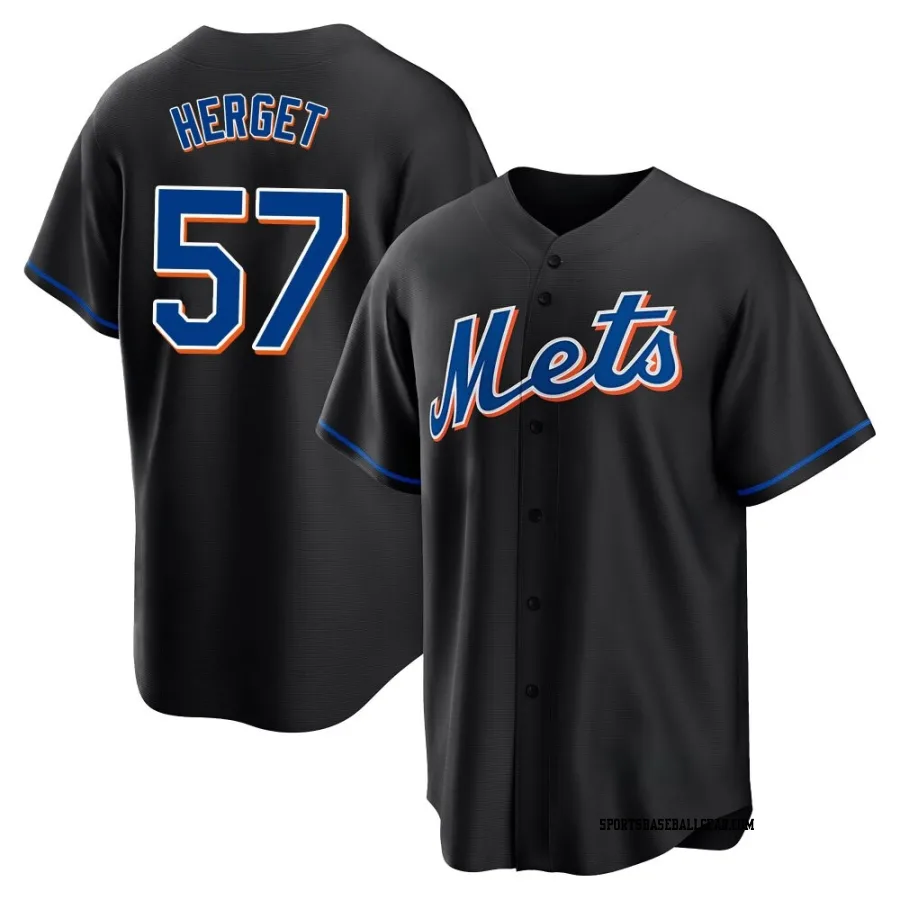 Kevin Herget Youth New York Mets Black Replica 2022 Alternate Jersey
