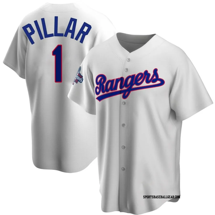 Kevin Pillar Men's Texas Rangers White Replica Home Cooperstown Collection 2023 World Series Champions Jersey