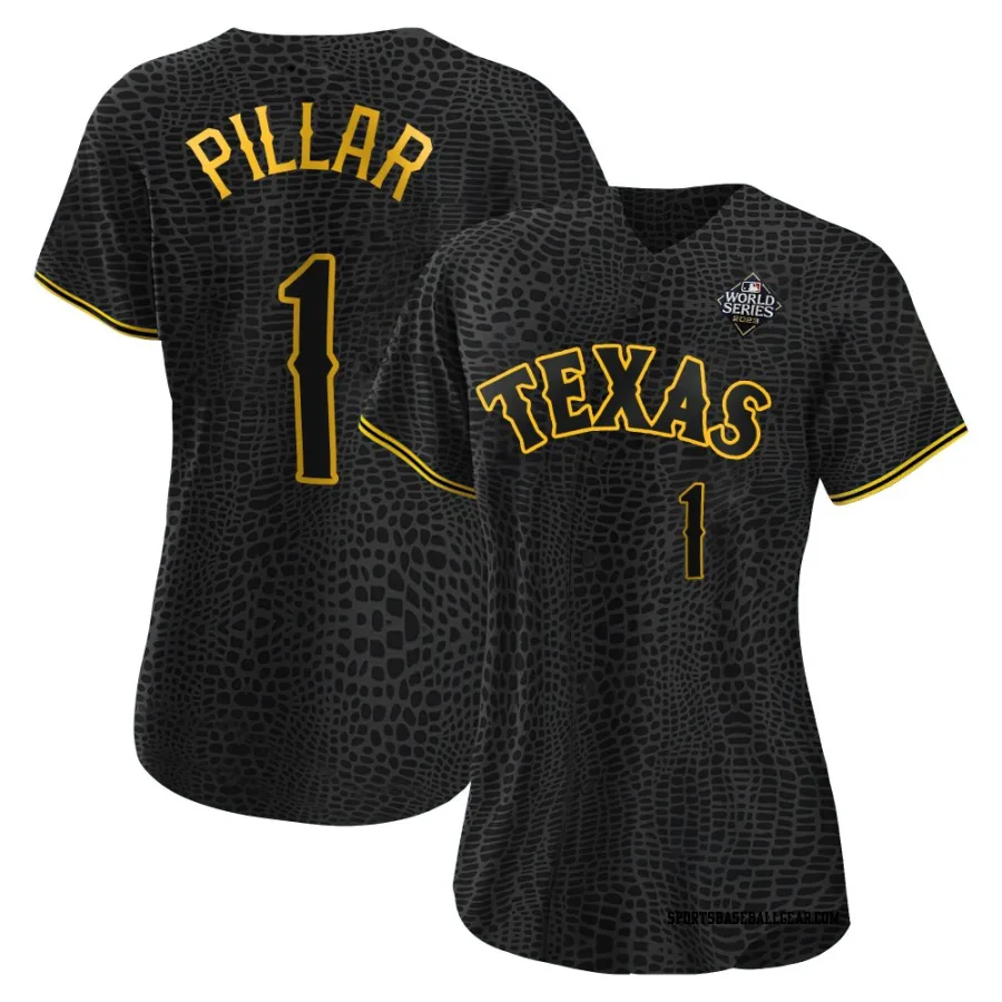 Kevin Pillar Women's Texas Rangers Black Authentic Snake Skin City 2023 World Series Jersey