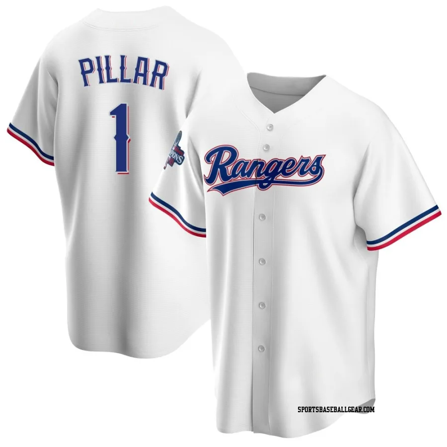 Kevin Pillar Youth Texas Rangers White Replica Home 2023 World Series Champions Jersey