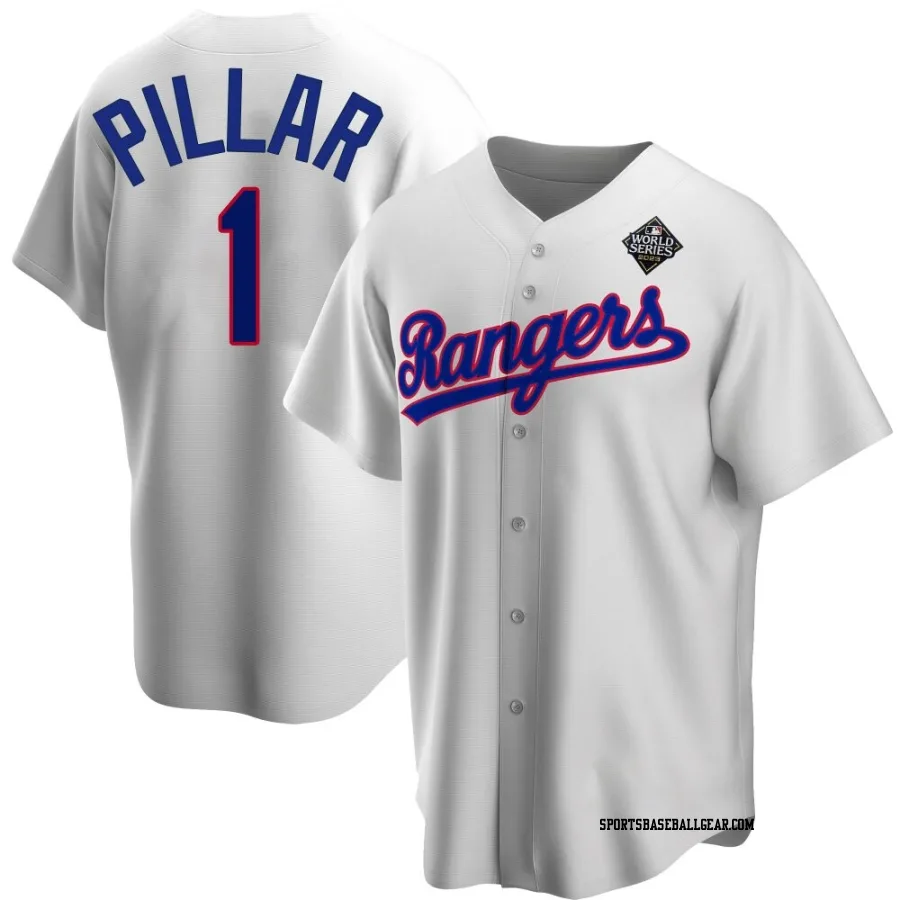Kevin Pillar Youth Texas Rangers White Replica Home Cooperstown Collection 2023 World Series Jersey