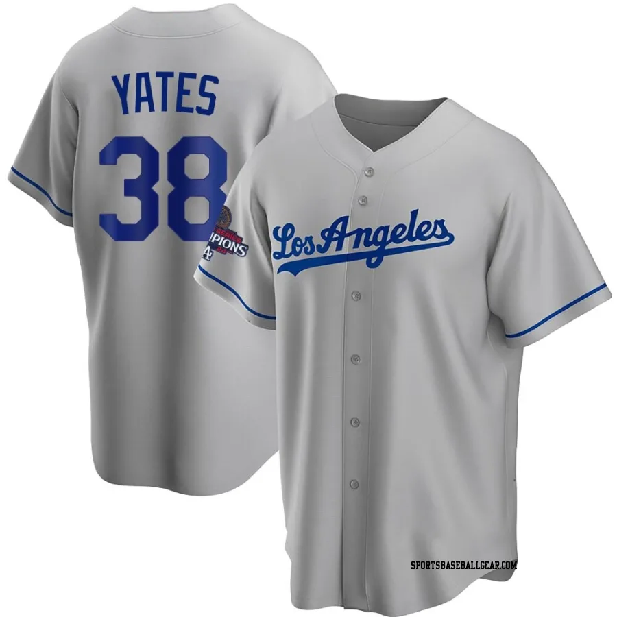 Kirby Yates Men's Los Angeles Dodgers Gray Replica Road 2024 World Series Champions Jersey