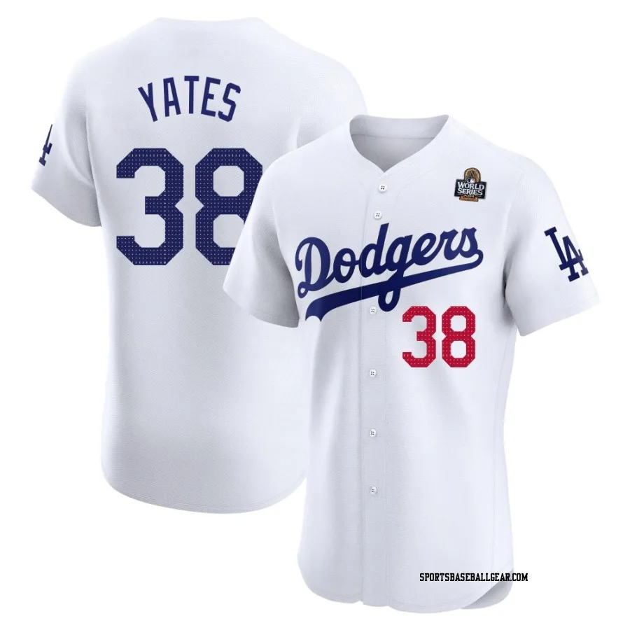 Kirby Yates Men's Los Angeles Dodgers White Elite Home 2024 World Series Jersey