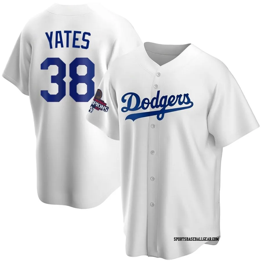 Kirby Yates Men's Los Angeles Dodgers White Replica Home 2024 World Series Champions Jersey