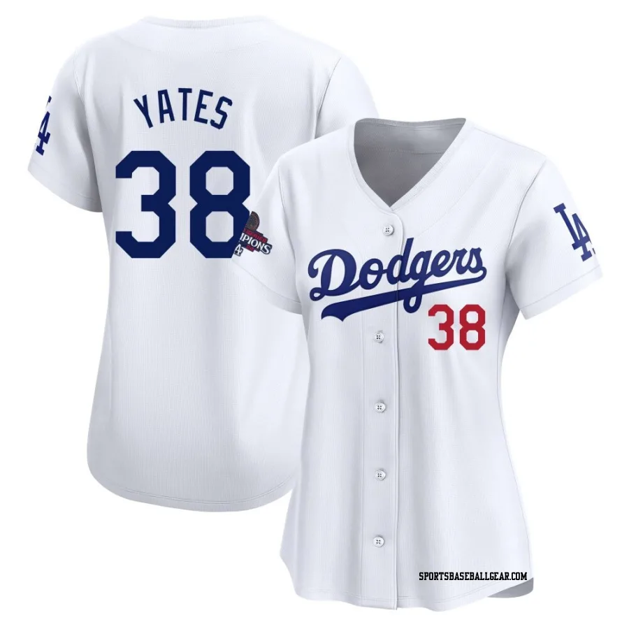 Kirby Yates Women's Los Angeles Dodgers White Limited Home 2024 World Series Champions Jersey