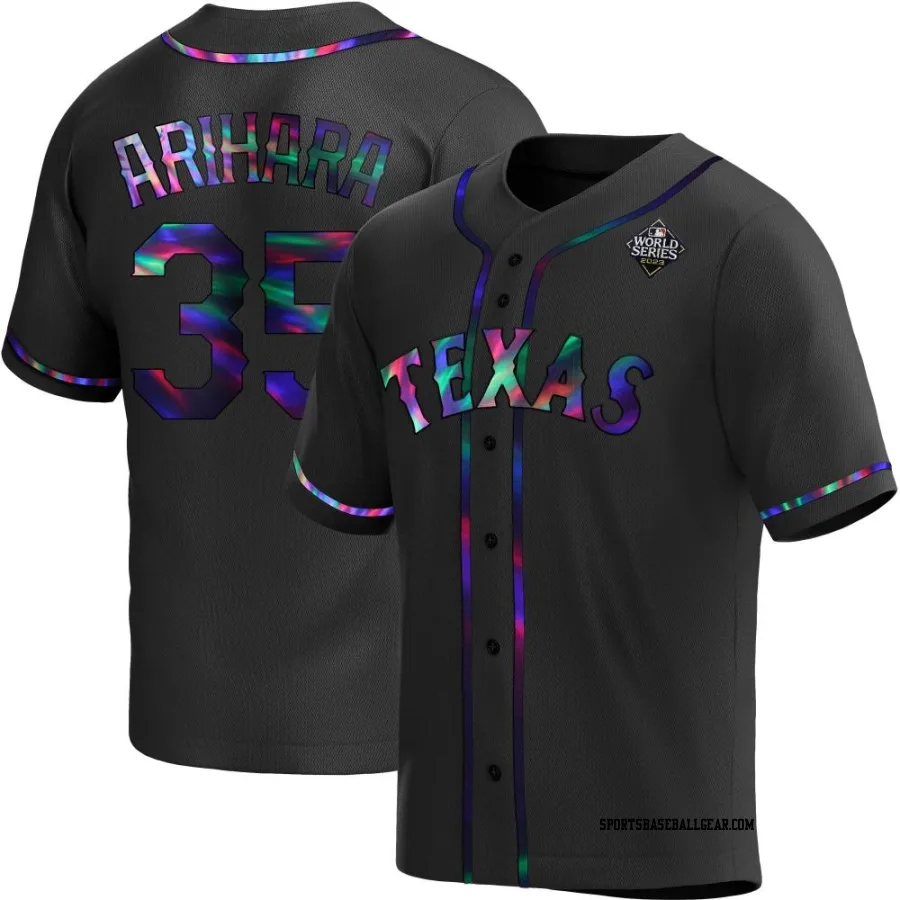 Kohei Arihara Youth Texas Rangers Black Holographic Replica Alternate 2023 World Series Jersey