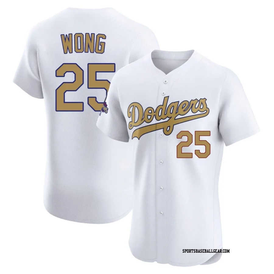 Kolten Wong Men's Los Angeles Dodgers Gold Elite White 2025 Collection Jersey