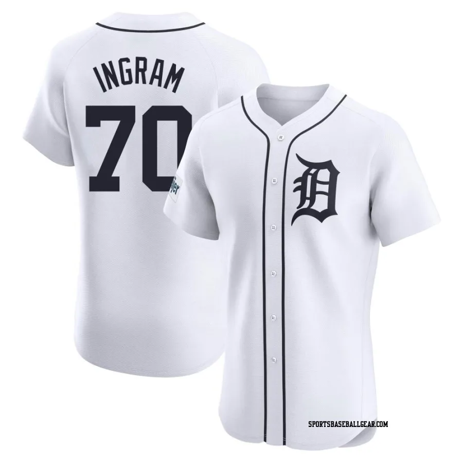 Kolton Ingram Men's Detroit Tigers White Elite Home Patch Jersey