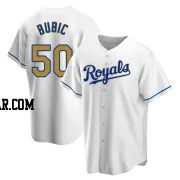 Kris Bubic Men's Kansas City Royals Gold Replica White Home Jersey