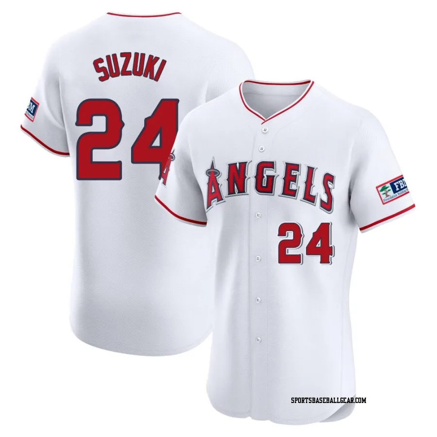 Kurt Suzuki Men's Los Angeles Angels White Elite Home Patch Jersey