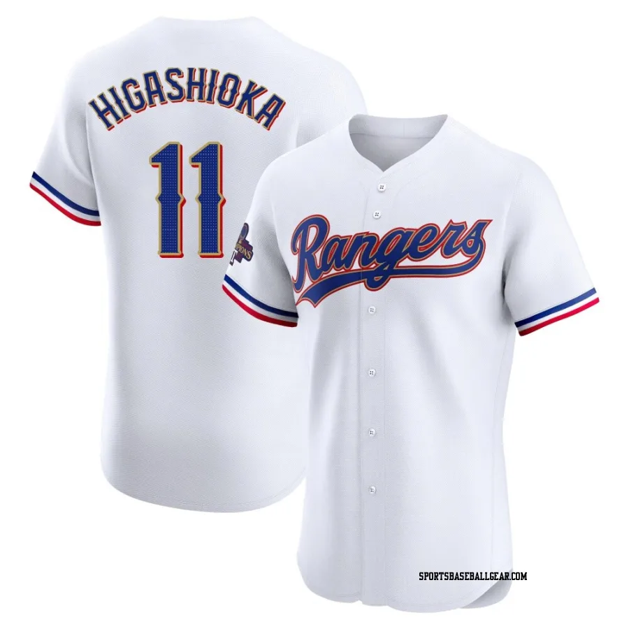Kyle Higashioka Men's Texas Rangers Gold Elite White 2024 Collection Jersey