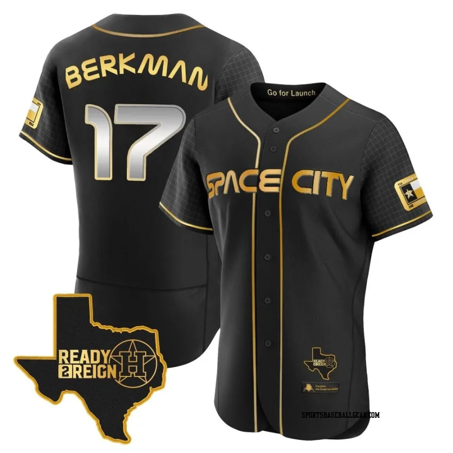 Lance Berkman Men's Houston Astros Black/Gold Authentic 2023 Space City Ready 2 Reign Flex Base Jersey