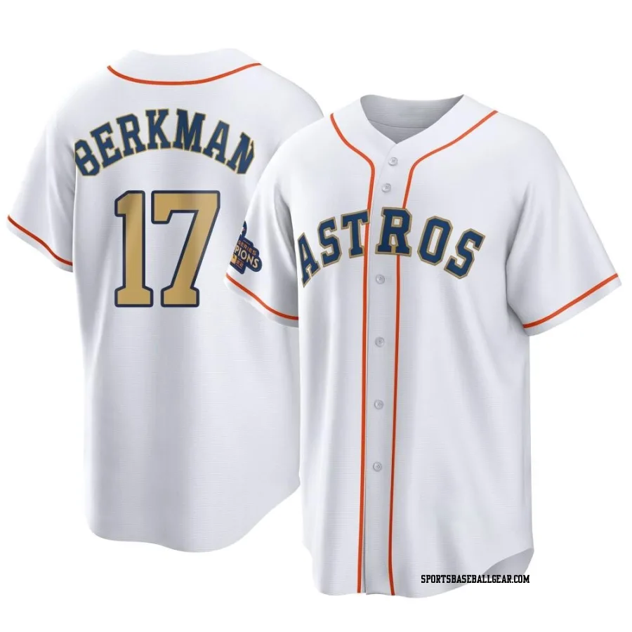 Lance Berkman Youth Houston Astros Gold Replica White 2023 Collection Jersey
