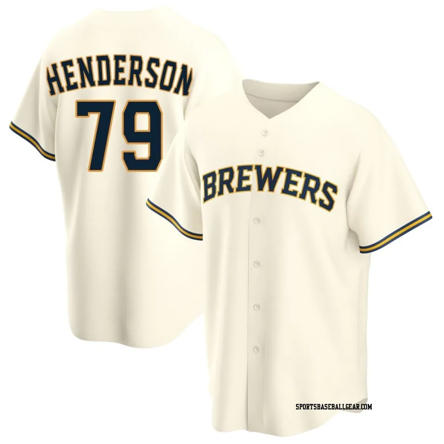 Logan Henderson Men's Milwaukee Brewers Cream Replica Home Jersey