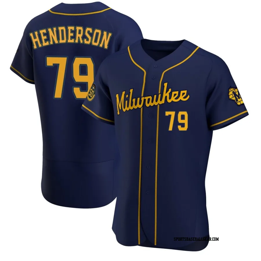 Logan Henderson Men's Milwaukee Brewers Navy Authentic Alternate Jersey