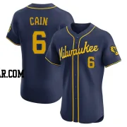 Lorenzo Cain Men's Milwaukee Brewers Navy Elite Alternate Jersey