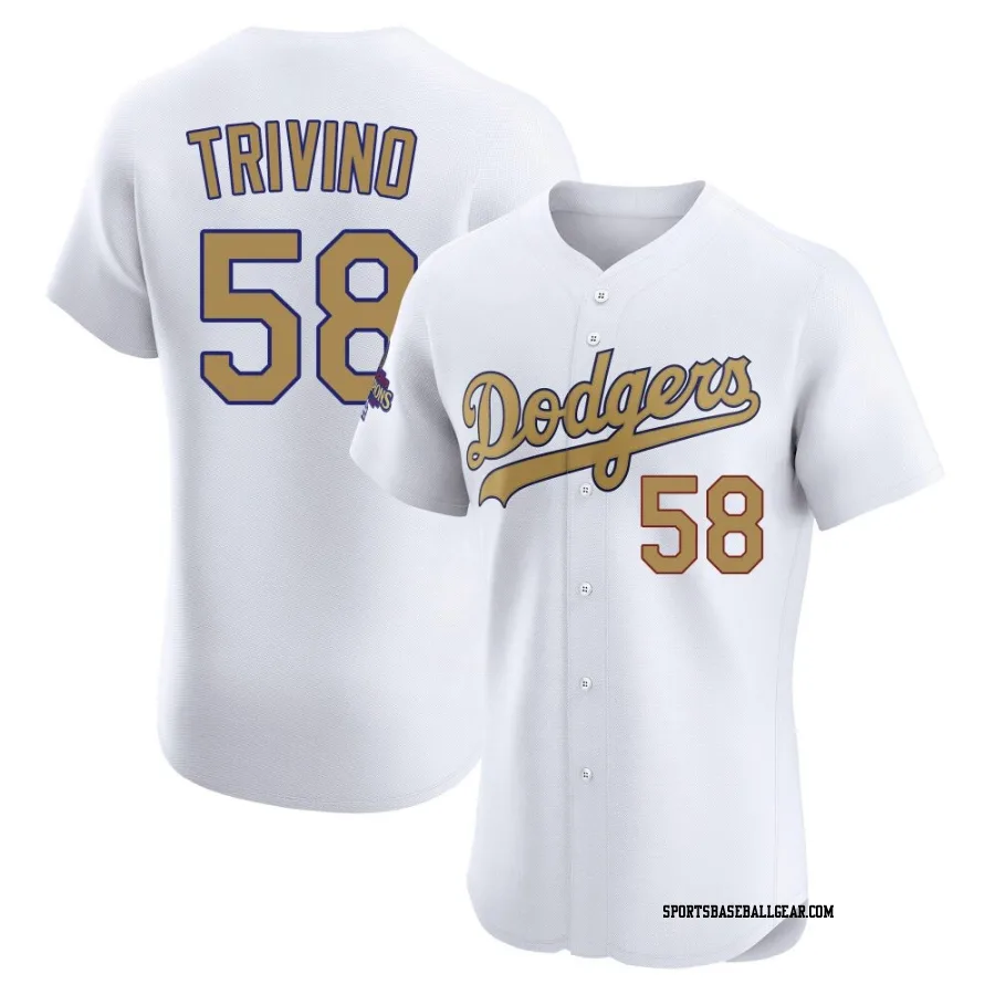 Lou Trivino Men's Los Angeles Dodgers Gold Elite White 2025 Collection Jersey