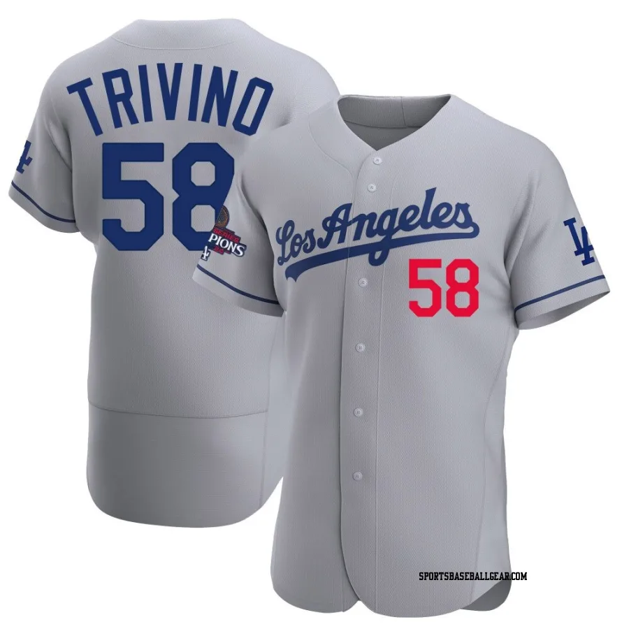 Lou Trivino Men's Los Angeles Dodgers Gray Authentic Away Official 2024 World Series Champions Jersey