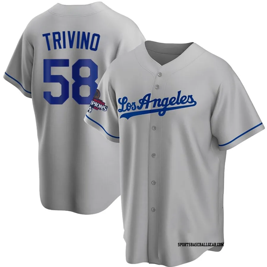 Lou Trivino Men's Los Angeles Dodgers Gray Replica Road 2024 World Series Champions Jersey