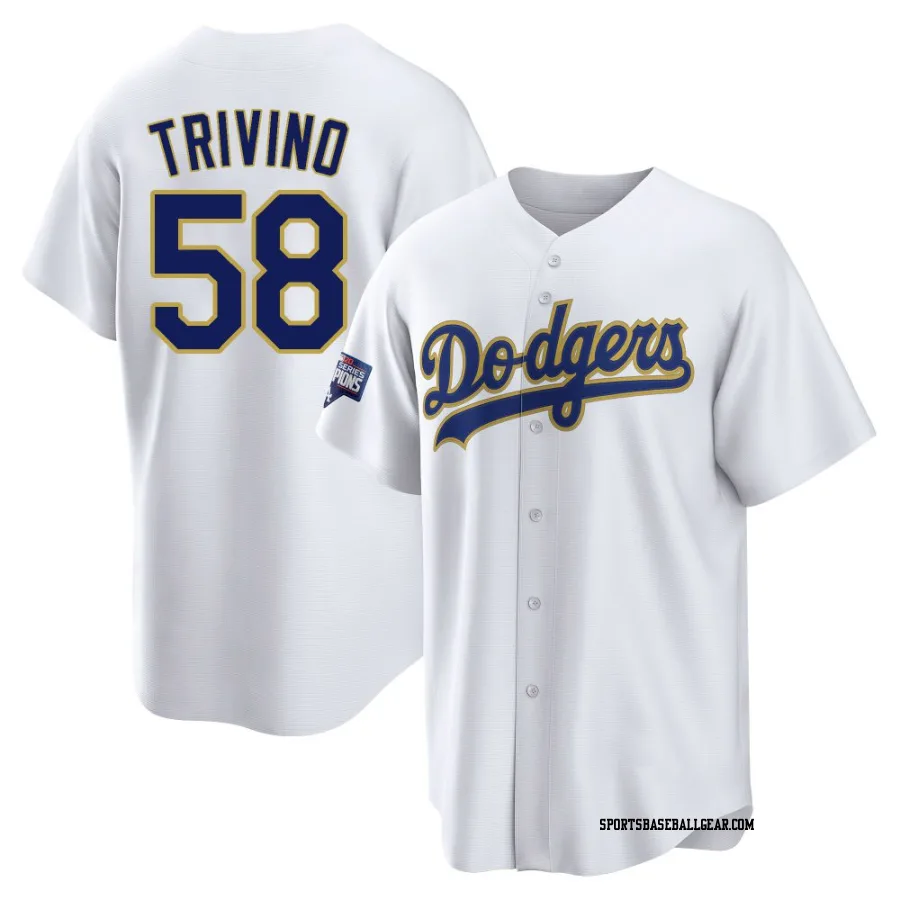 Lou Trivino Men's Los Angeles Dodgers White/Gold Replica 2021 Gold Program Player Jersey