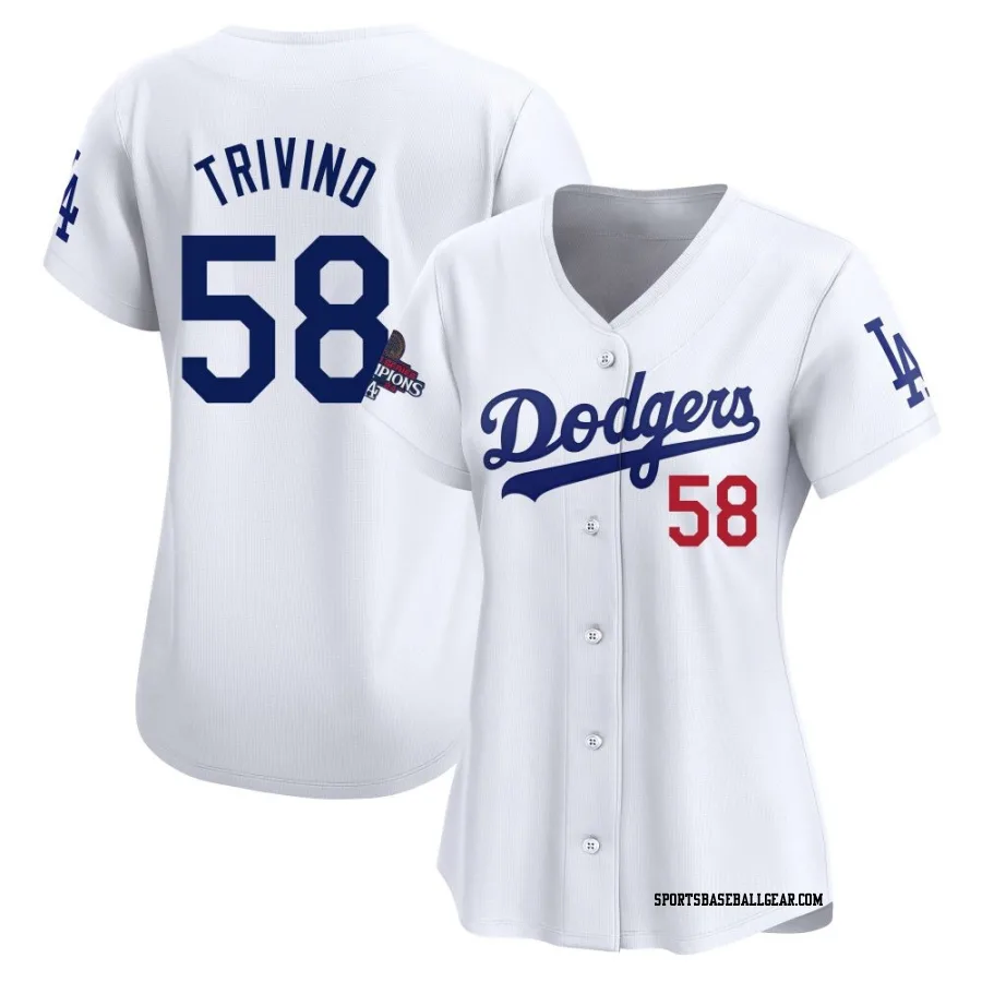 Lou Trivino Women's Los Angeles Dodgers White Limited Home 2024 World Series Champions Jersey