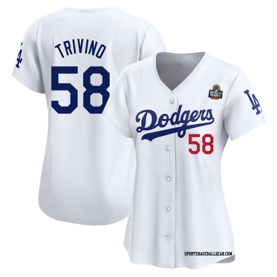 Lou Trivino Women's Los Angeles Dodgers White Limited Home 2024 World Series Jersey